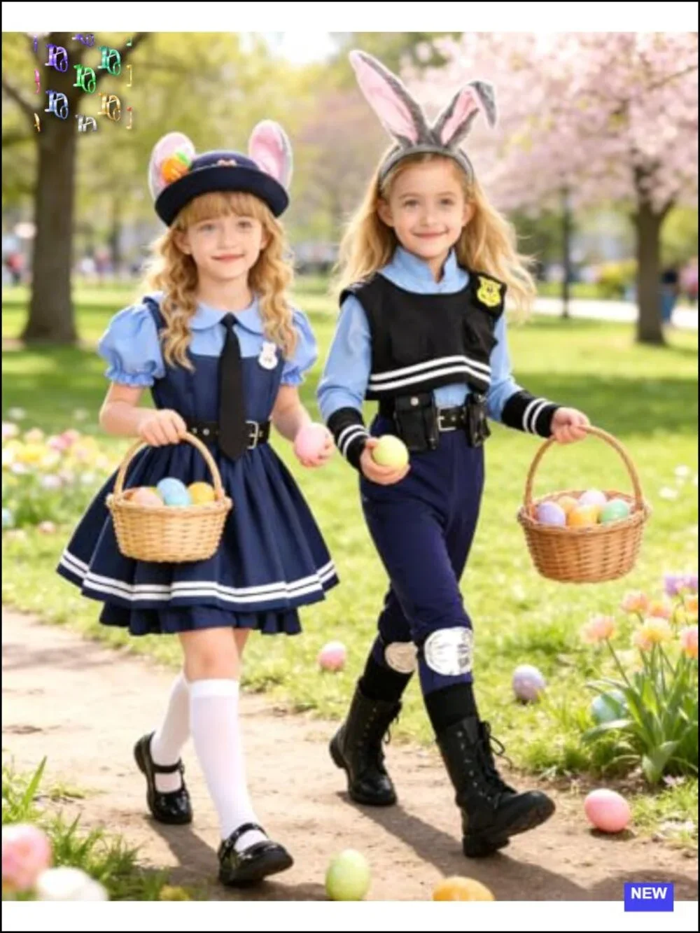 Kids Police Officer Costume Set 16pc Bunny Headband Dress Up Girls 4-9 Halloween
